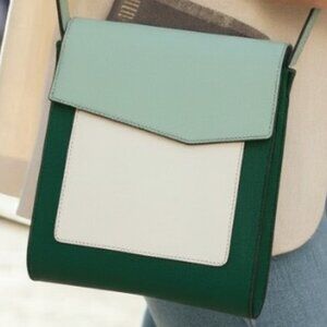 Botkier Cobble Hill Two Tone Green White Leather Cross Body Shoulder Mini Bag